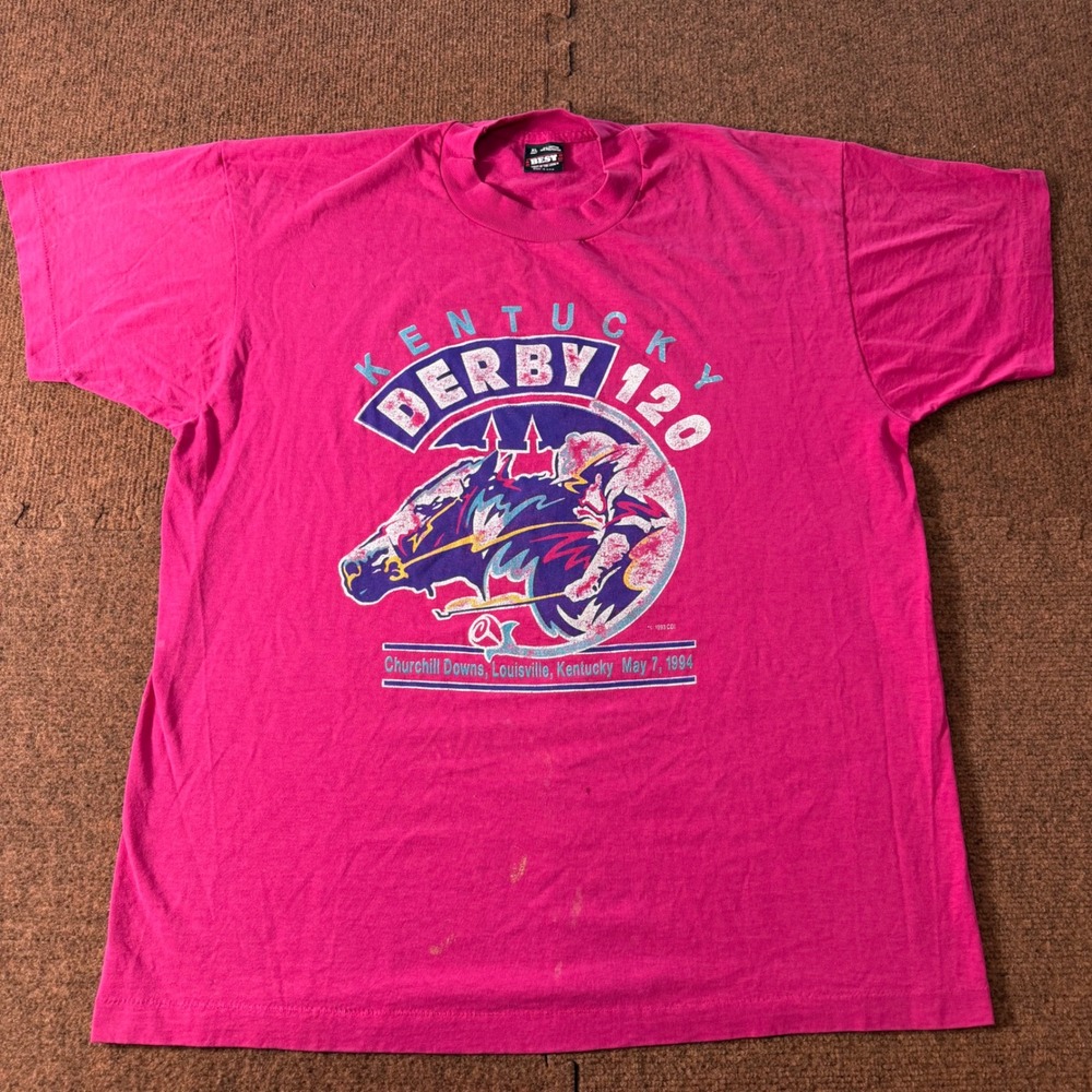 Vintage 1994 Kentucky Derby 120 T Shirt XL Pink Churchill Downs Horse Race 90s